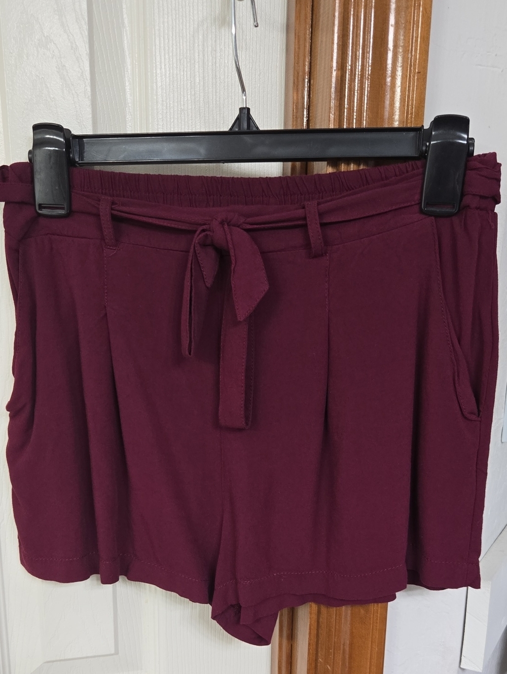 Ambiance Burgundy High Waist Tie-Front Shorts